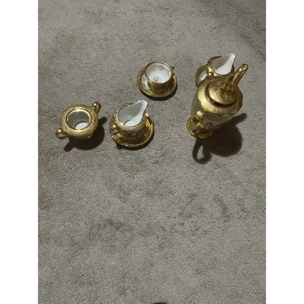VTG Antique 24k Gold 8piece Teapot Set